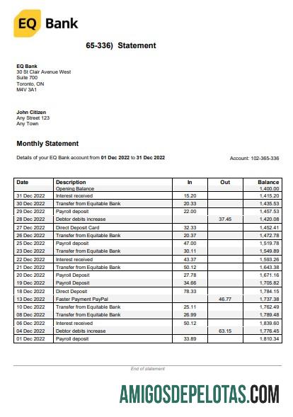 Modelo Word e PDF de extrato bancário EQ dos EUA para impressão